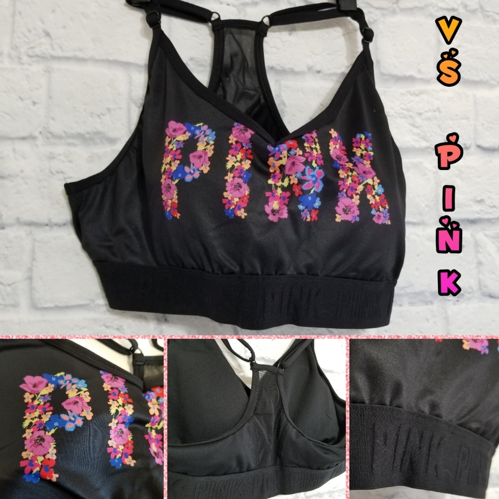 PINK Victoria's Secret Ultimate Lightly Lined Floral Logo Sports Bra New XL